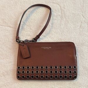 Coach Brown Wristlet with Gunmetal Grommet Accents